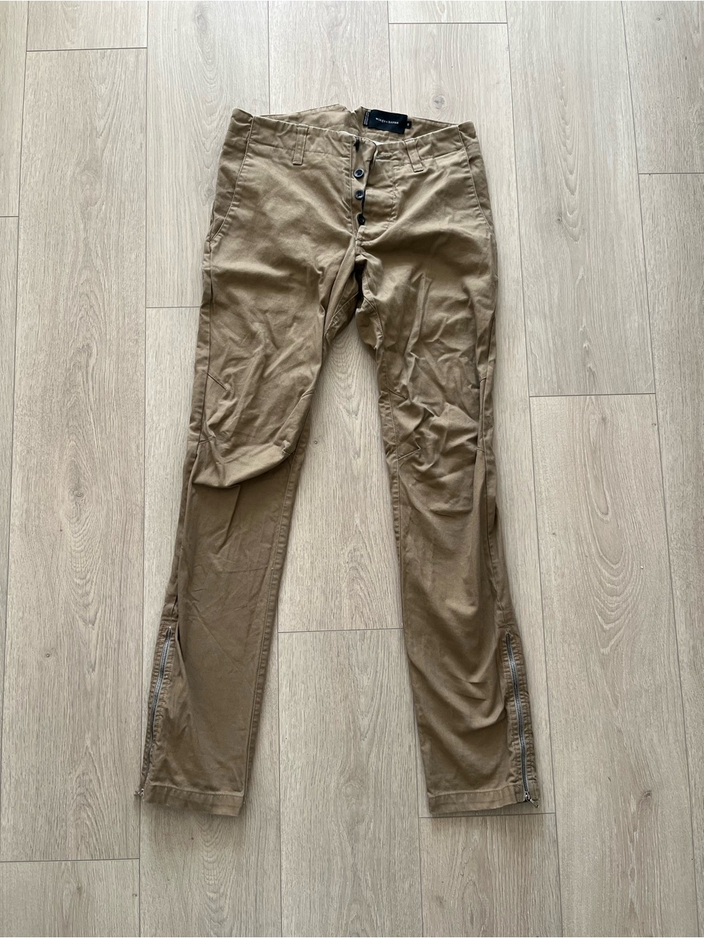 Wings + Horns Slim Tan Chinos with Ankle Zippers